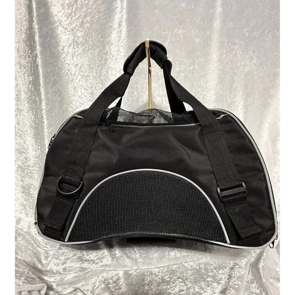 Black Mesh Soft Sided‎ Pet Carrier Bag Small Dog Cat Travel Tote Reflective Trim